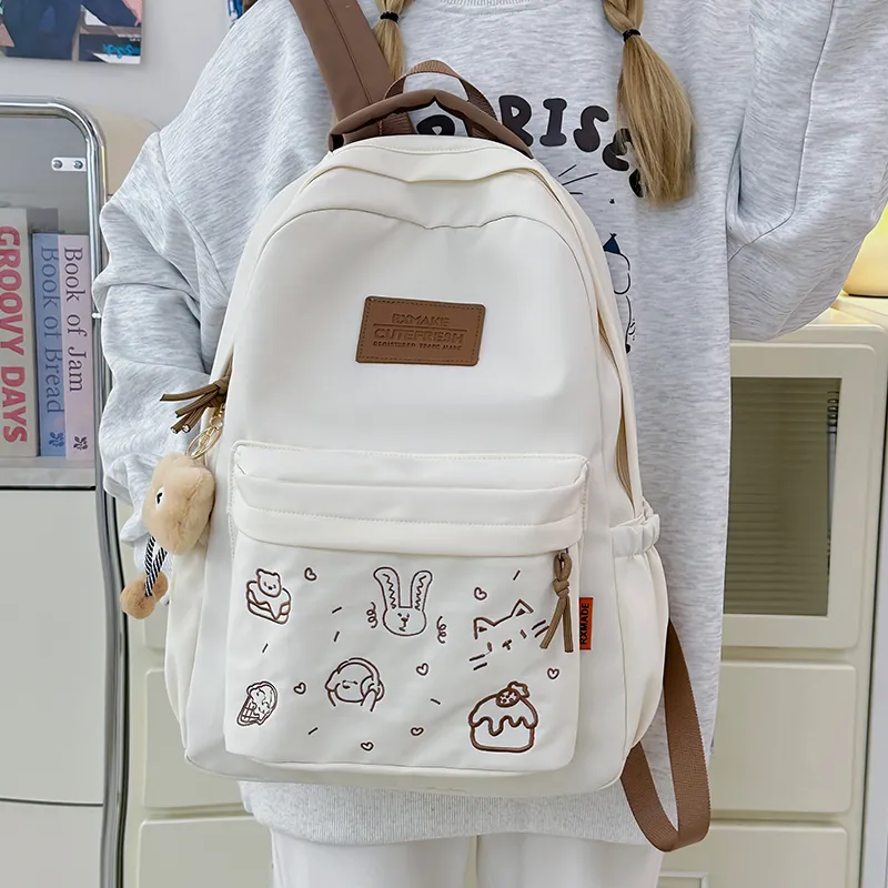Kaka Tree Nylon Backpack Unisex Pink/Purple/Brown/Dark Blue-7