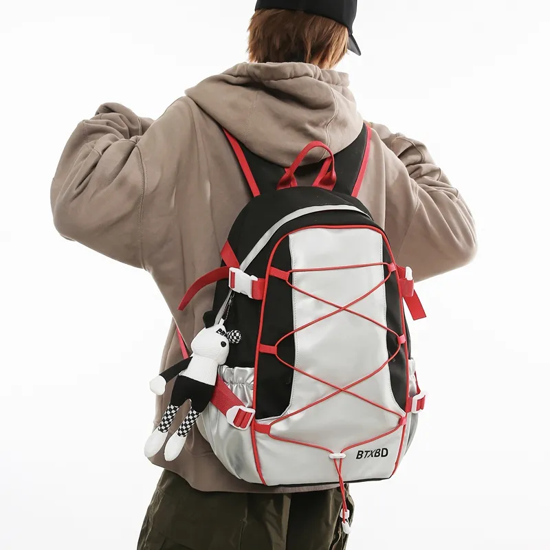 Kaka Tree Nylon Backpack Unisex Black/Red-6