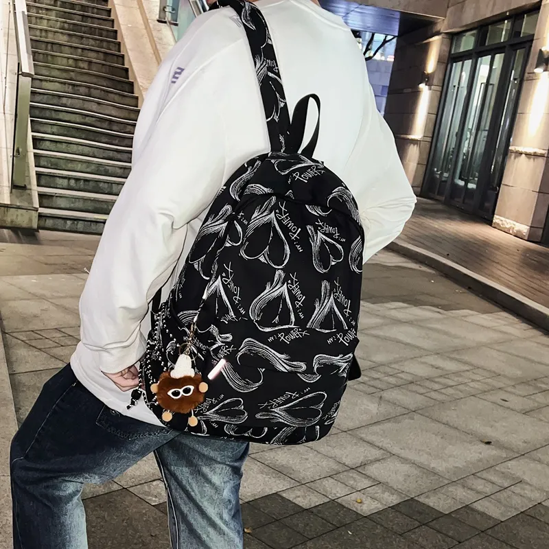 Kaka Tree Nylon Backpack Unisex Black/White-10