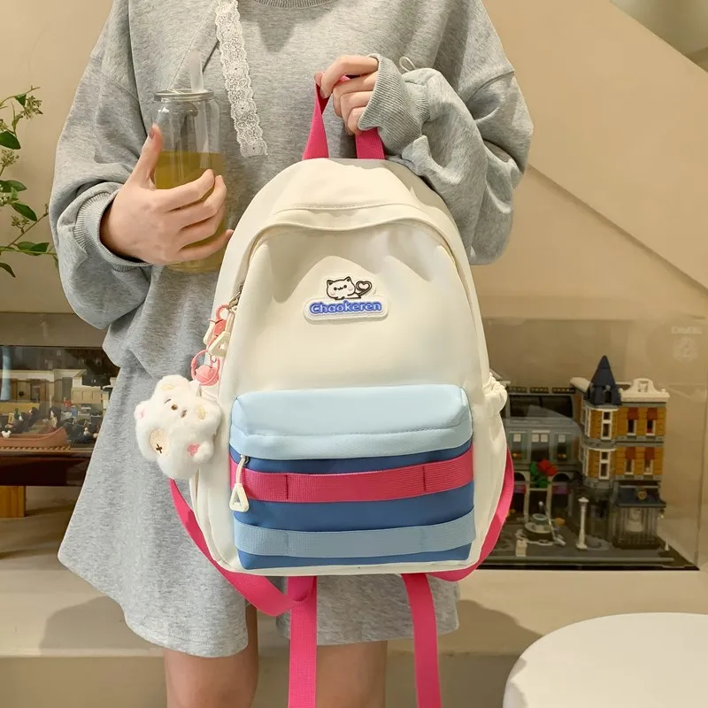 Kaka Tree Composite Cloth Backpack Regular Unisex Blue/Pink/Green-1