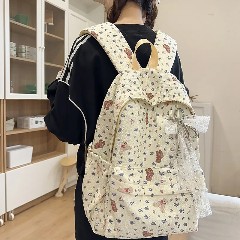 Kaka Tree Polyester Backpack Unisex White/Yellow/Blue/Pink-6