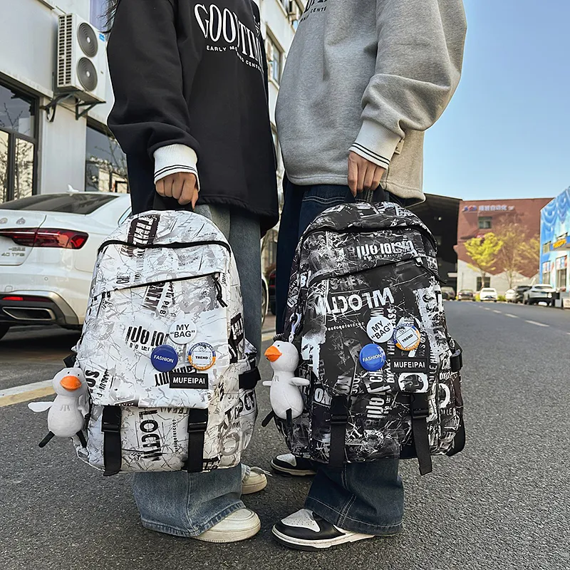 Kaka Tree Nylon Backpack Regular Unisex Gray/Black/White-2