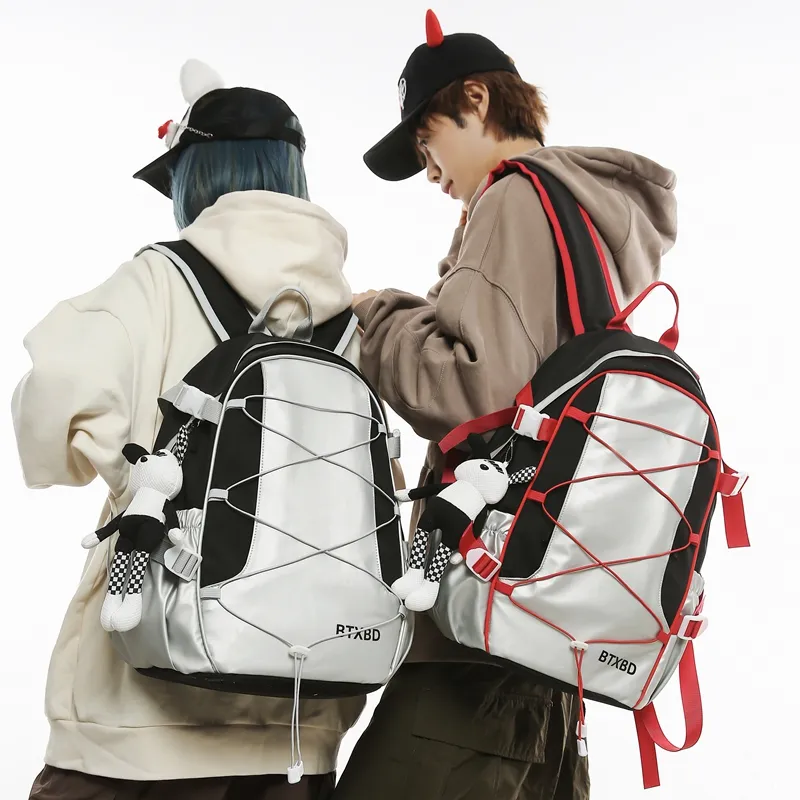 Kaka Tree Nylon Backpack Unisex Black/Red-2