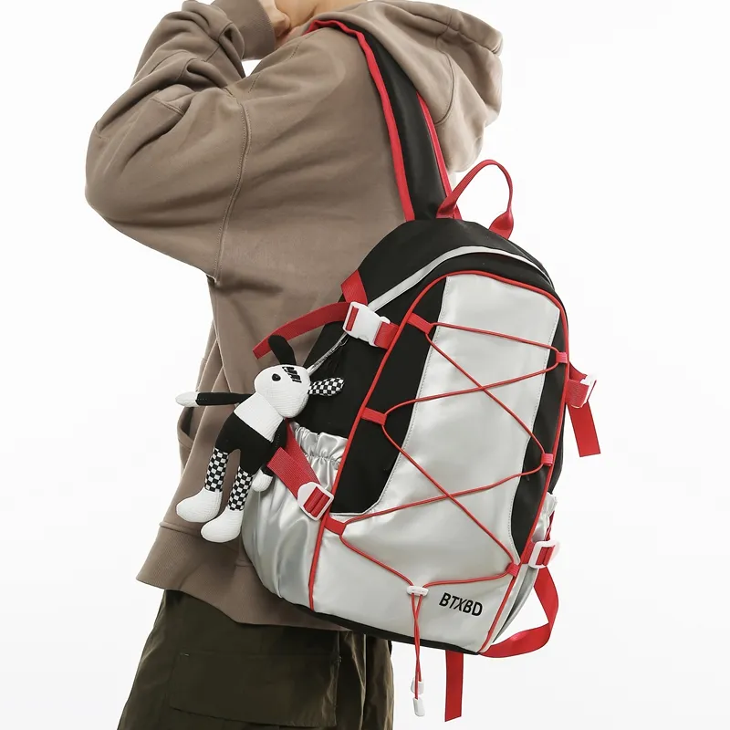 Kaka Tree Nylon Backpack Unisex Black/Red-5