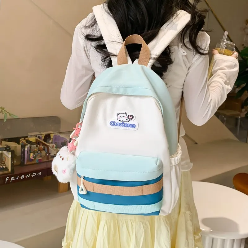 Kaka Tree Composite Cloth Backpack Regular Unisex Blue/Pink/Green-10