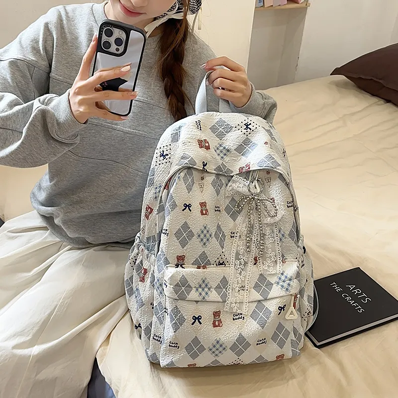 Kaka Tree Polyester Backpack Unisex White/Yellow/Blue/Pink-8