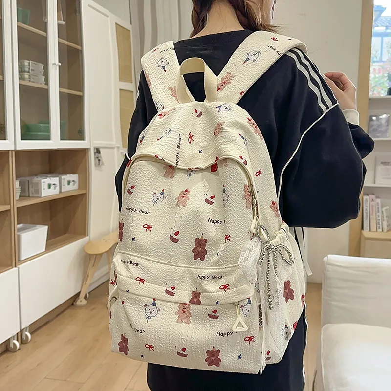 Kaka Tree Polyester Backpack Unisex White/Yellow/Blue/Pink-3