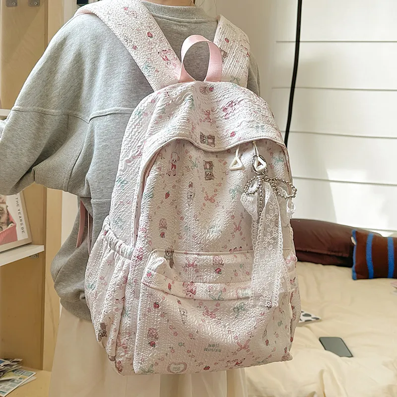 Kaka Tree Polyester Backpack Unisex White/Yellow/Blue/Pink-11