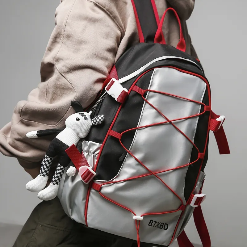 Kaka Tree Nylon Backpack Unisex Black/Red-4