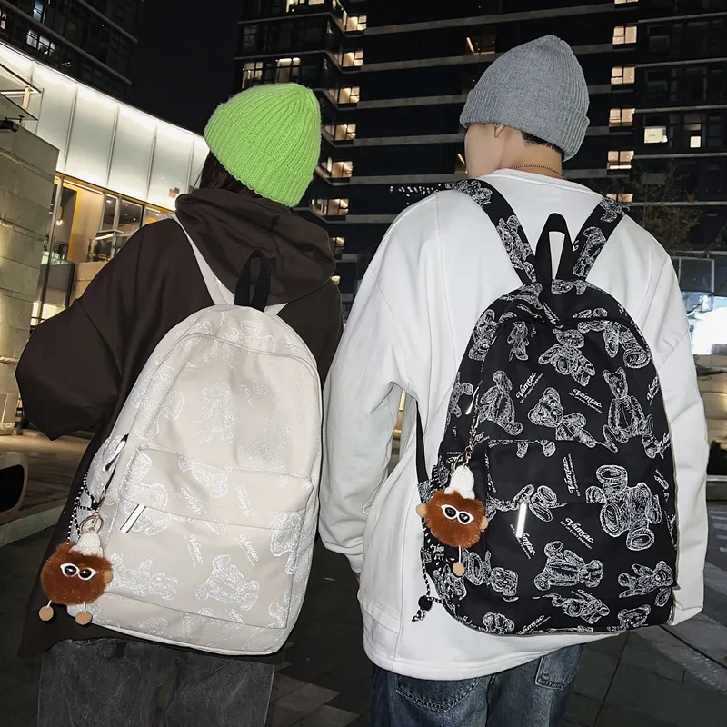 Kaka Tree Nylon Backpack Unisex Black/White-1