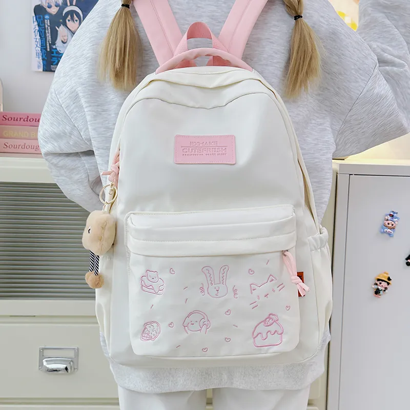 Kaka Tree Nylon Backpack Unisex Pink/Purple/Brown/Dark Blue-1
