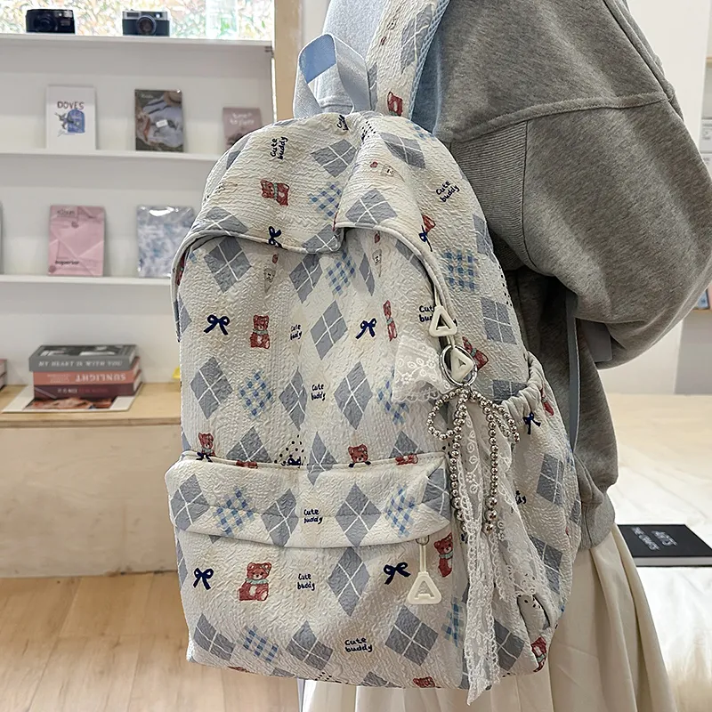 Kaka Tree Polyester Backpack Unisex White/Yellow/Blue/Pink-9