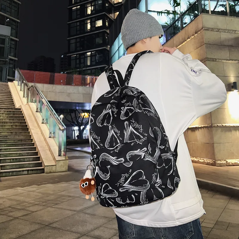 Kaka Tree Nylon Backpack Unisex Black/White-9