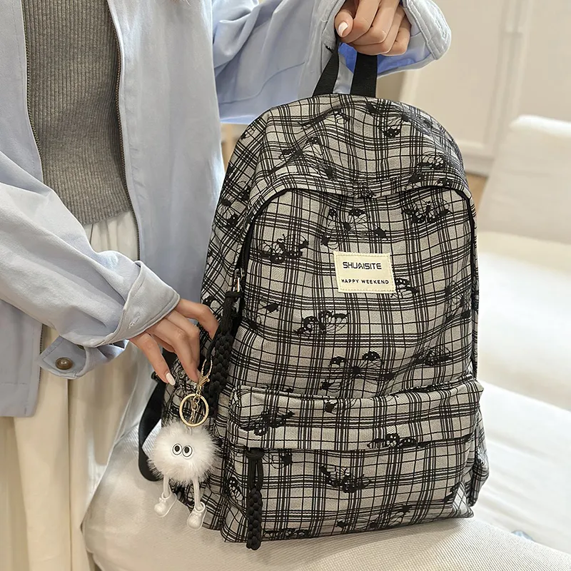 Kaka Tree Polyester Backpack Regular Unisex Gray/Black/White-7