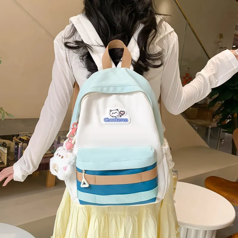Kaka Tree Composite Cloth Backpack Regular Unisex Blue/Pink/Green-9