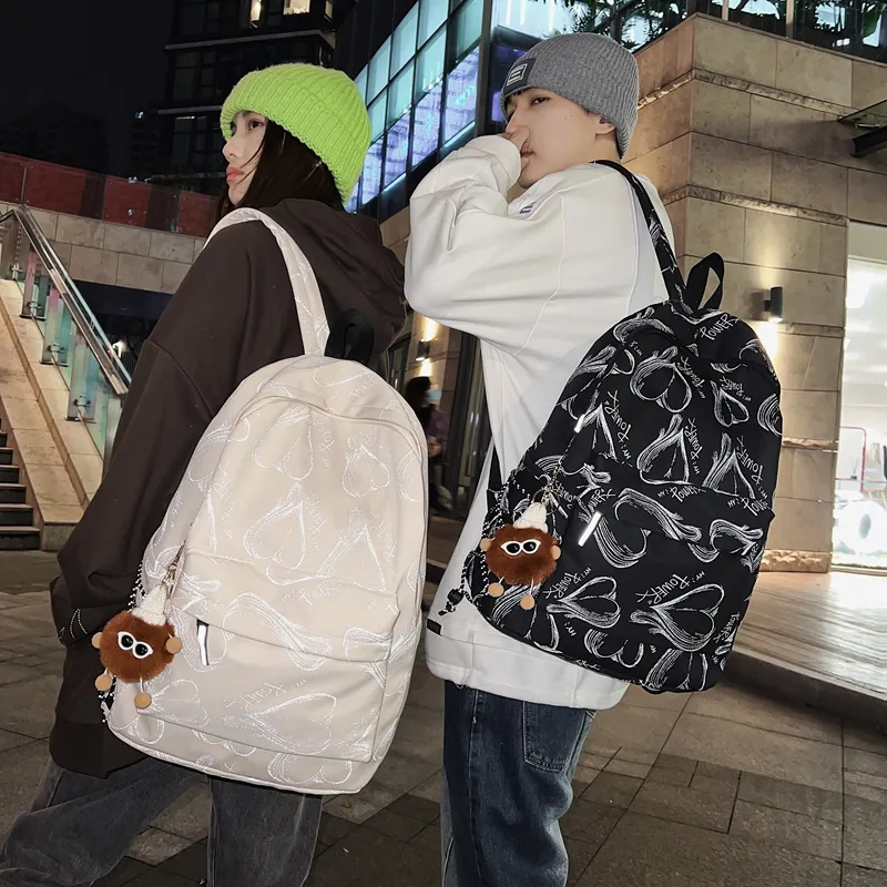 Kaka Tree Nylon Backpack Unisex Black/White-12