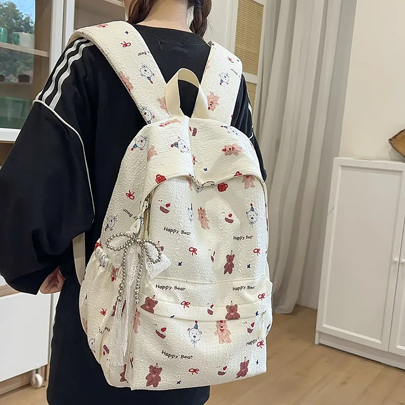 Kaka Tree Polyester Backpack Unisex White/Yellow/Blue/Pink-2