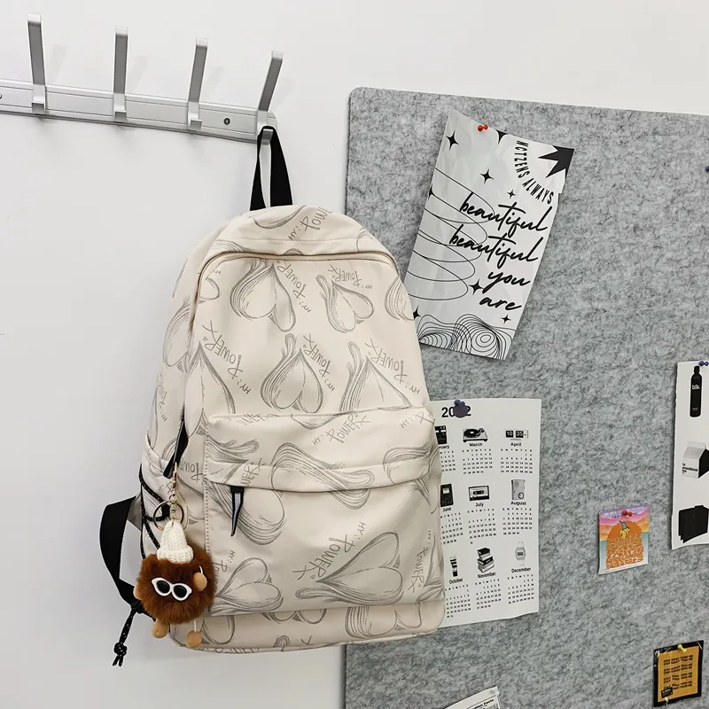 Kaka Tree Nylon Backpack Unisex Black/White-13