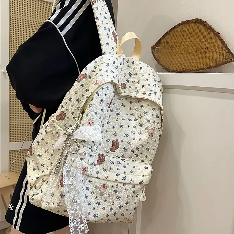 Kaka Tree Polyester Backpack Unisex White/Yellow/Blue/Pink-5