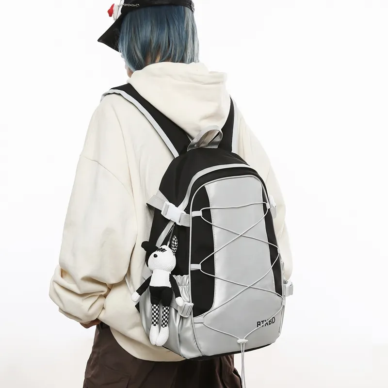 Kaka Tree Nylon Backpack Unisex Black/Red-1