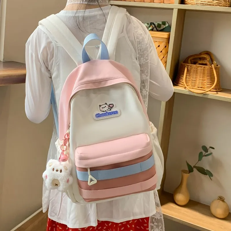 Kaka Tree Composite Cloth Backpack Regular Unisex Blue/Pink/Green-6