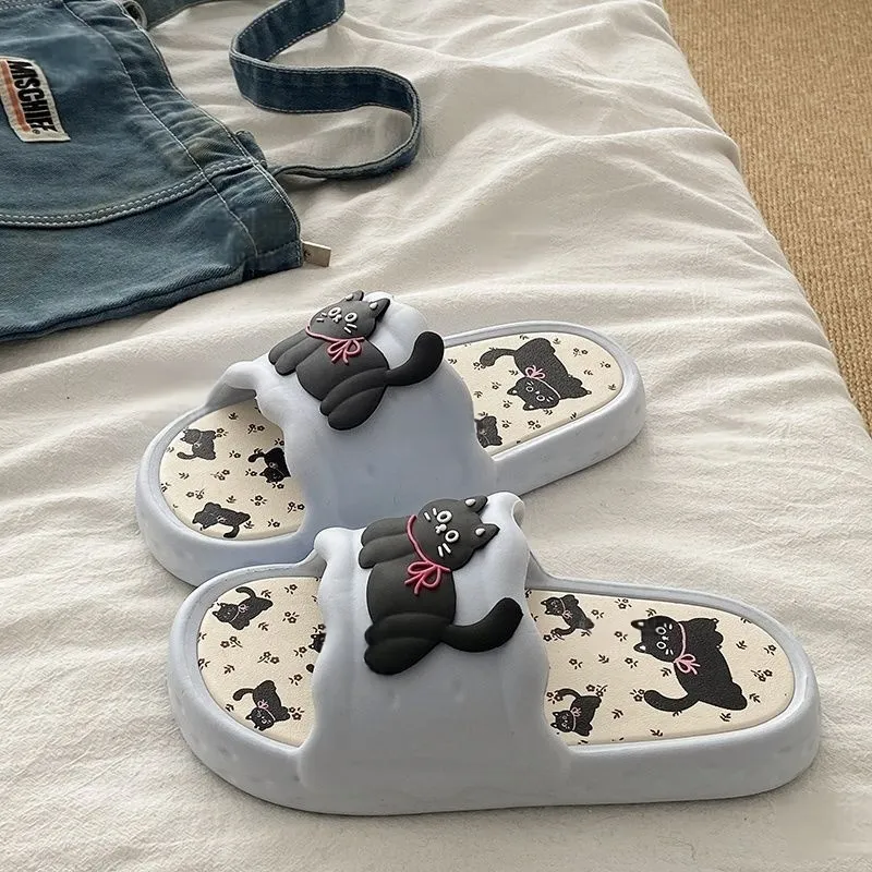 Yunpo Fun Black Kitten Students Dormitory Summer Casual Home Soft Comfortable Squashy And Bouncy Feeling Slippers-7