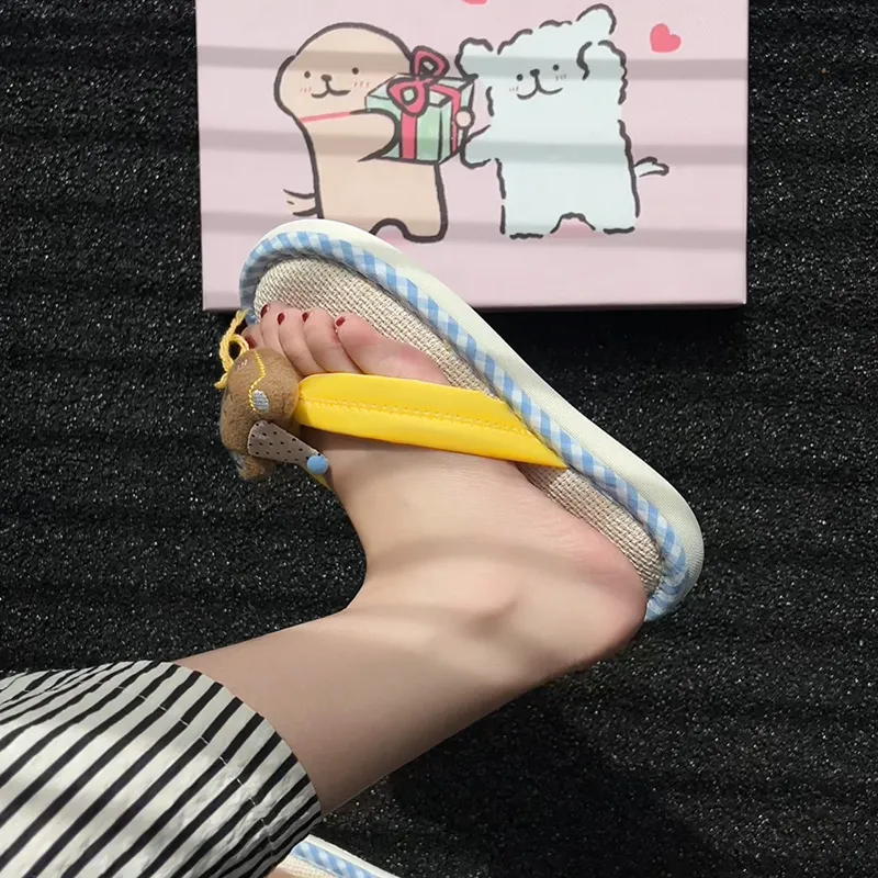Yunpo Cute Cartoon Doll Linen Slippers For Spring Summer Fashion Versatile Casual Good Looking Flip Flops-4