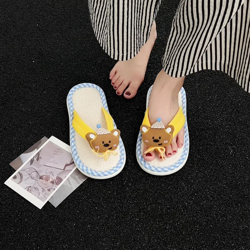 Yunpo Cute Cartoon Doll Linen Slippers For Spring Summer Fashion Versatile Casual Good Looking Flip Flops-3