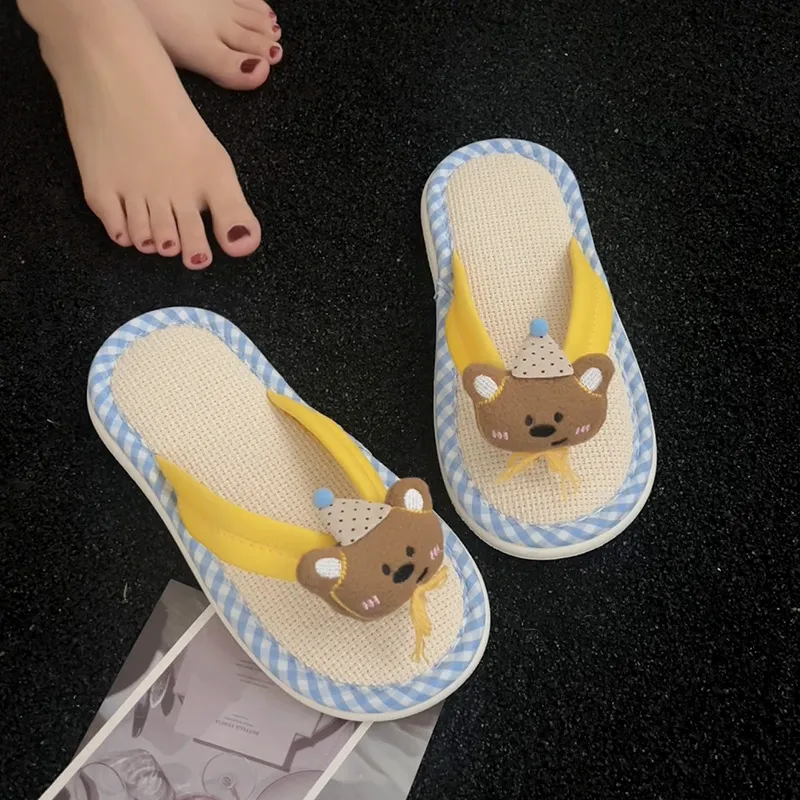Yunpo Cute Cartoon Doll Linen Slippers For Spring Summer Fashion Versatile Casual Good Looking Flip Flops-2