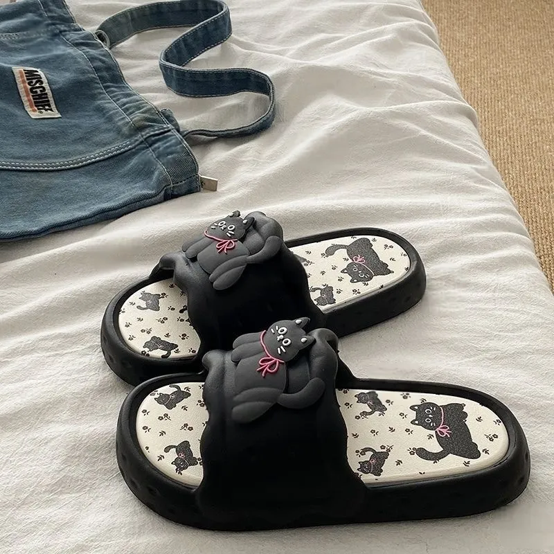 Yunpo Fun Black Kitten Students Dormitory Summer Casual Home Soft Comfortable Squashy And Bouncy Feeling Slippers-5