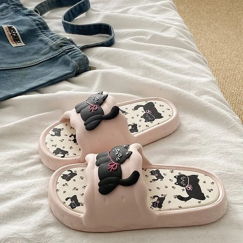 Yunpo Fun Black Kitten Students Dormitory Summer Casual Home Soft Comfortable Squashy And Bouncy Feeling Slippers-3