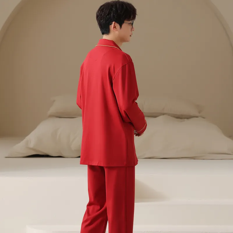 H YXIANG Pajama Set Men's Burgundy-6