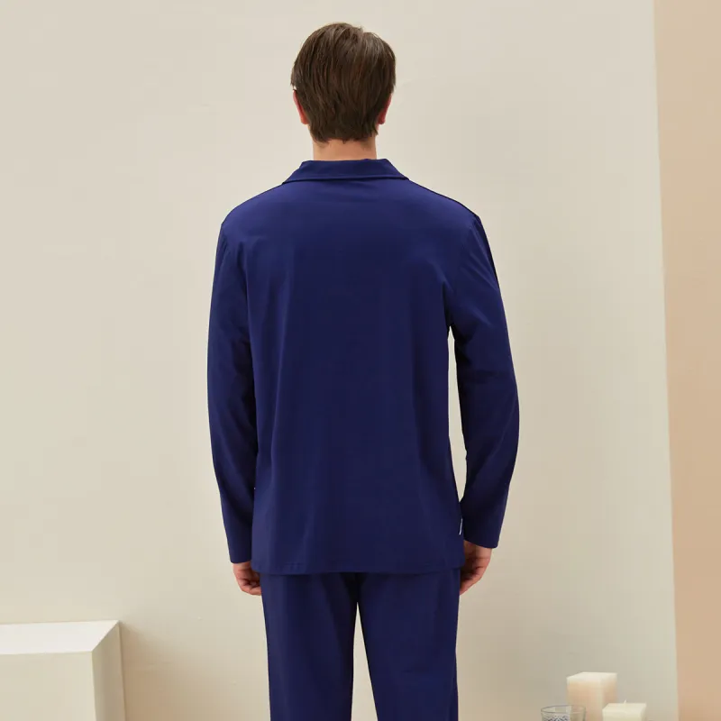 H YXIANG Pajama Set Men's Navy Blue-1