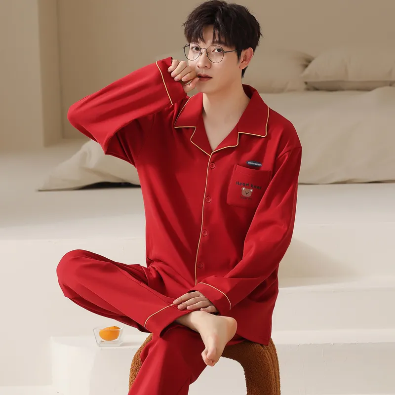 H YXIANG Pajama Set Men's Burgundy-3