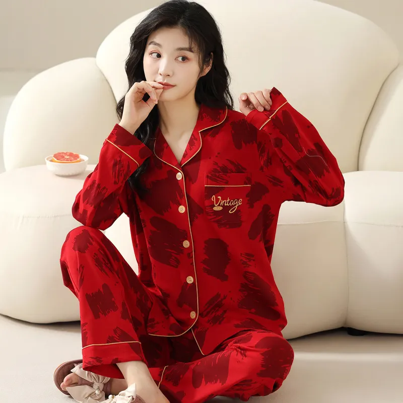 H YXIANG Pajama Set Women's Burgundy-1