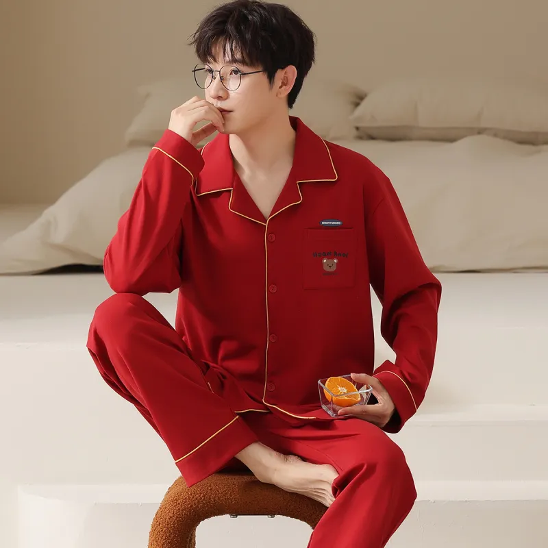 H YXIANG Pajama Set Men's Burgundy-1