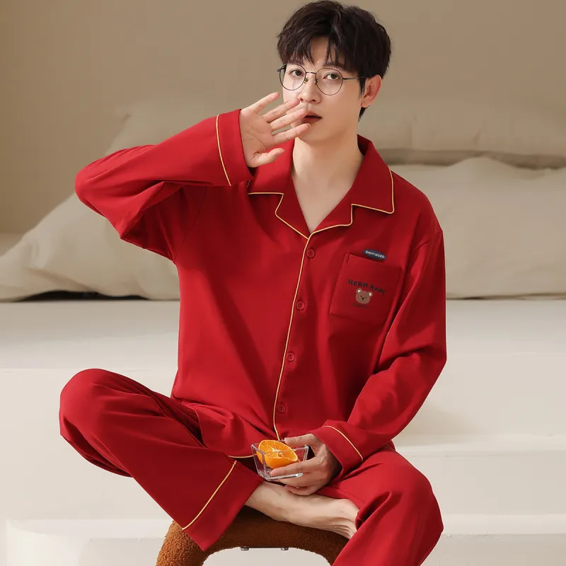 H YXIANG Pajama Set Men's Burgundy-2