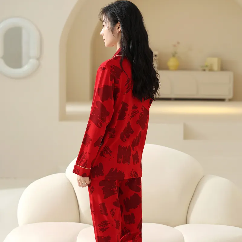 H YXIANG Pajama Set Women's Burgundy-6
