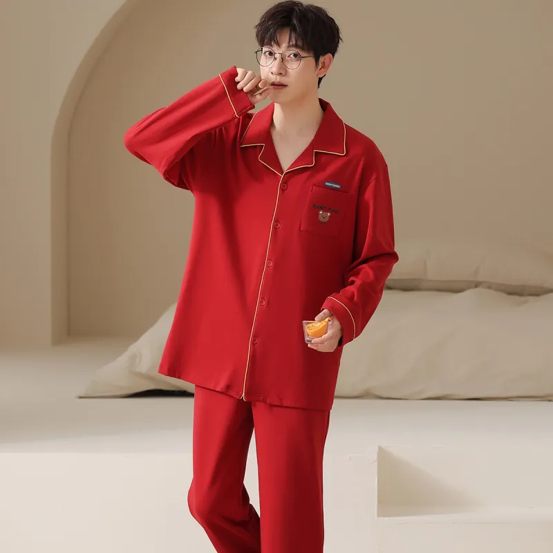 H YXIANG Pajama Set Men's Burgundy-5