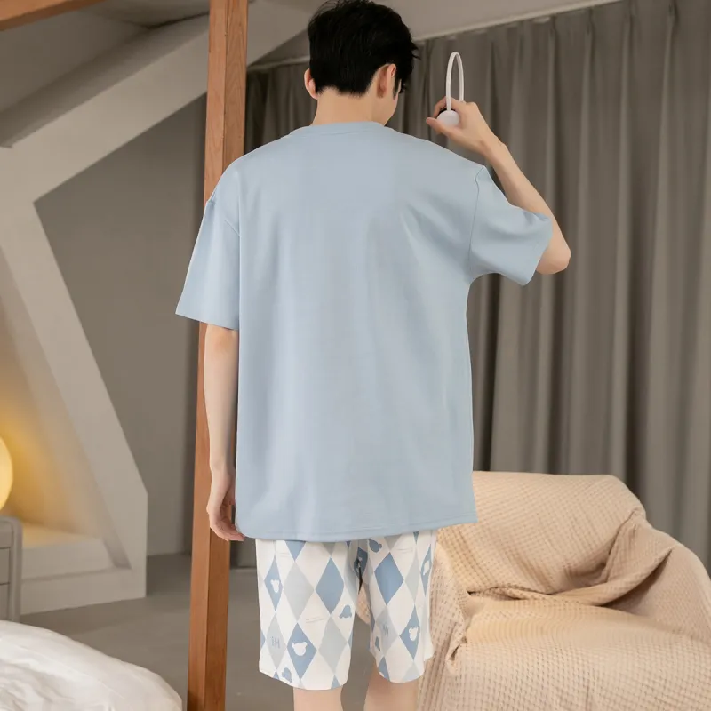 H YXIANG Pajama Set Men's Dusty Blue-1