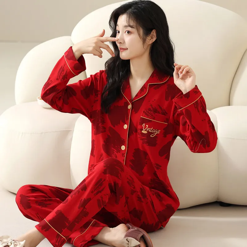 H YXIANG Pajama Set Women's Burgundy-3