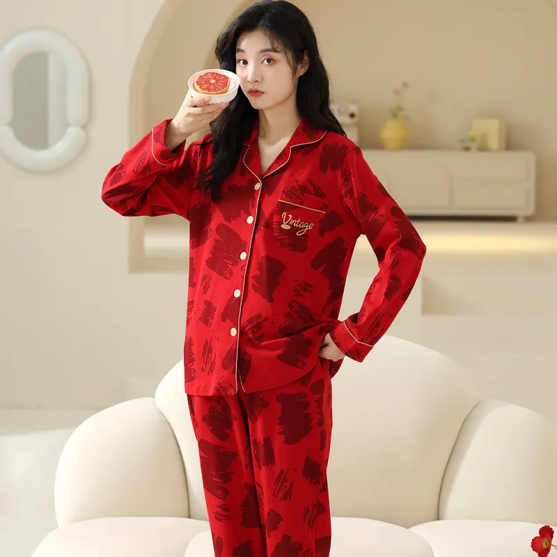 H YXIANG Pajama Set Women's Burgundy-5