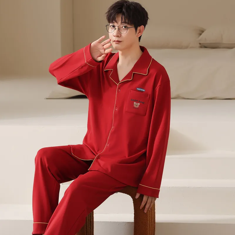 H YXIANG Pajama Set Men's Burgundy-4
