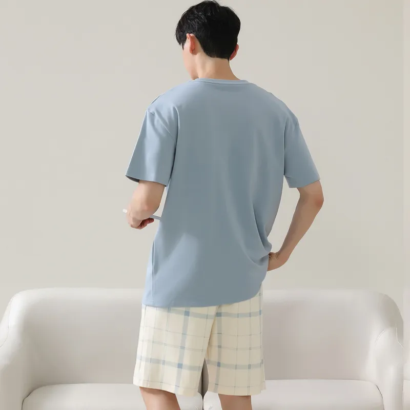 H YXIANG Pajama Set Men's Blue Gray-1