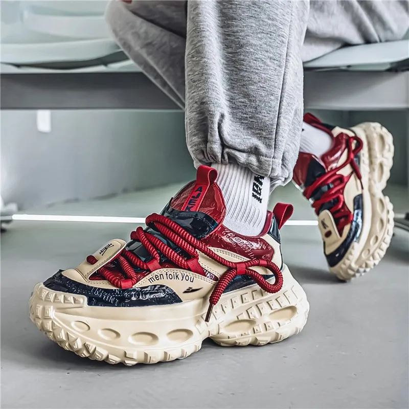 Kuding Anti-Slip And Wear-Resistant Height Increasing Low-Top Chunky Sneakers Men's-2