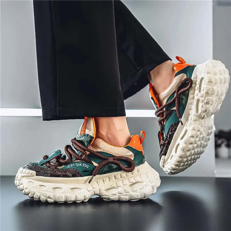 Kuding Anti-Slip And Wear-Resistant Height Increasing Low-Top Chunky Sneakers Men's-4