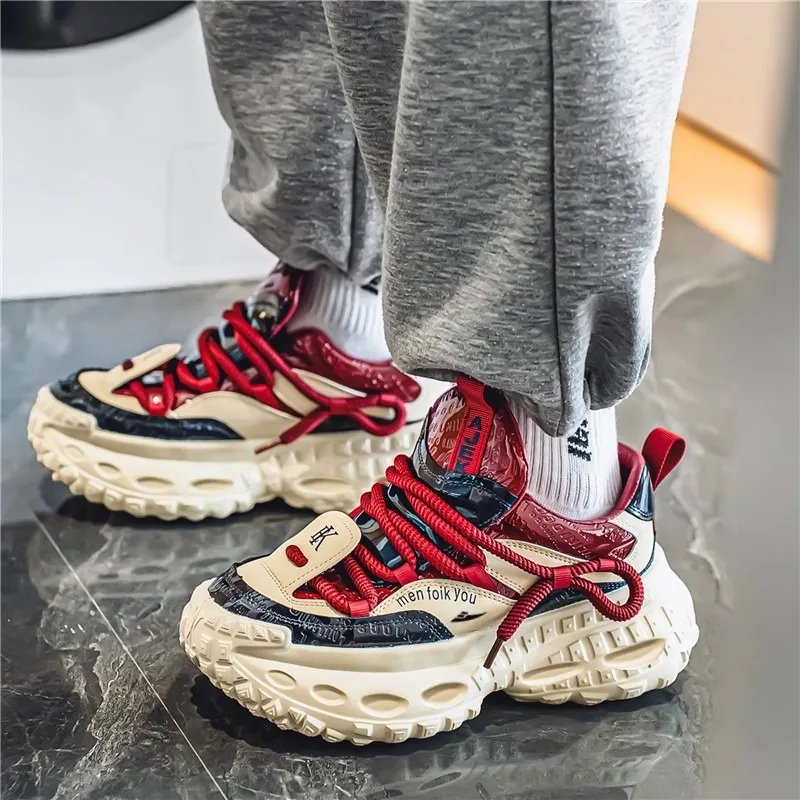 Kuding Anti-Slip And Wear-Resistant Height Increasing Low-Top Chunky Sneakers Men's-1