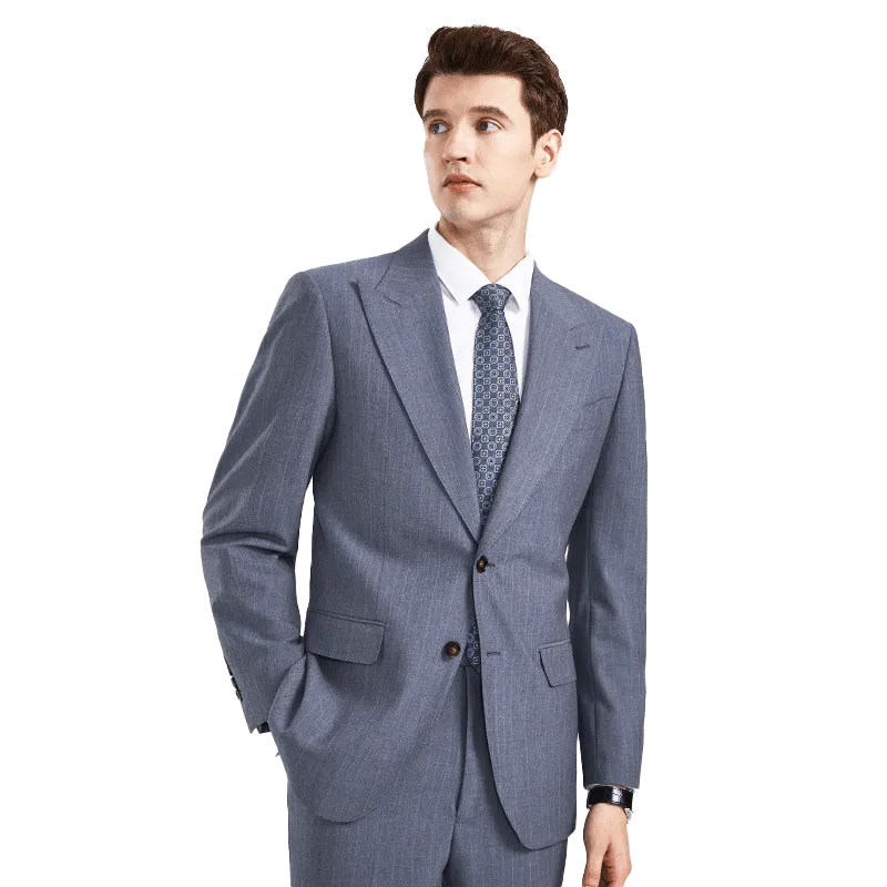 FIRS Business Suits Men's Gray Blue Stripes-1