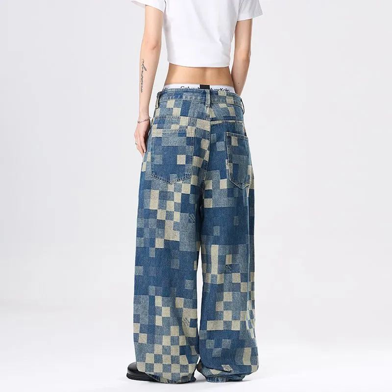 PANDA ADEVIL Jeans Unisex Plaid Blue-3
