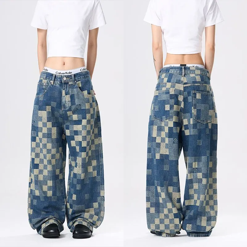 PANDA ADEVIL Jeans Unisex Plaid Blue-4